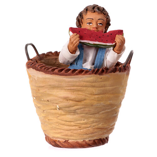 Couple with son in a basket for 30 cm Neapolitan Nativity Scene, set of 3 2