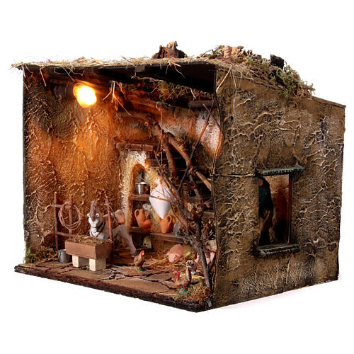 Stable with staircase, animals and lights for 10 cm Neapolitan Nativity Scene, 35x40x30 cm 4