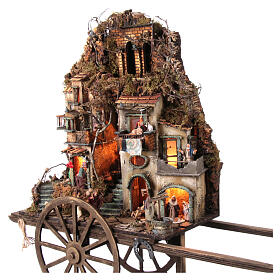 Village on a cart for 8 cm Neapolitan Nativity Scene, 80x90x25 cm