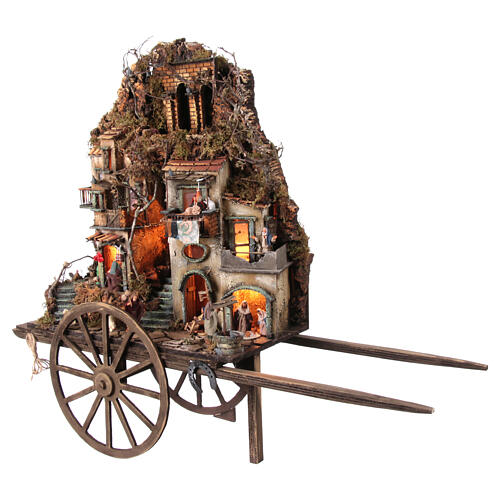 Village on a cart for 8 cm Neapolitan Nativity Scene, 80x90x25 cm 4