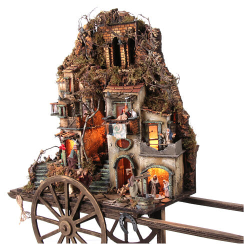 Presepe su carretto Napoli borgo luci 8 cm 80x90x25 cm 2