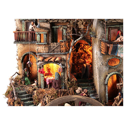 Presepe su carretto Napoli borgo luci 8 cm 80x90x25 cm 3