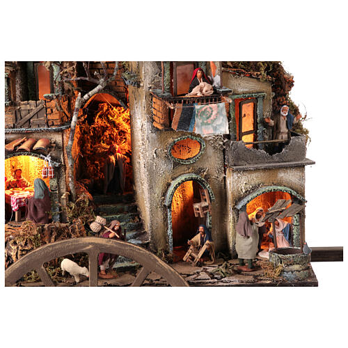 Presepe su carretto Napoli borgo luci 8 cm 80x90x25 cm 5