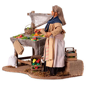 Woman with fruit stall for 30 cm animated Nativity Scene, 25x30x20 cm