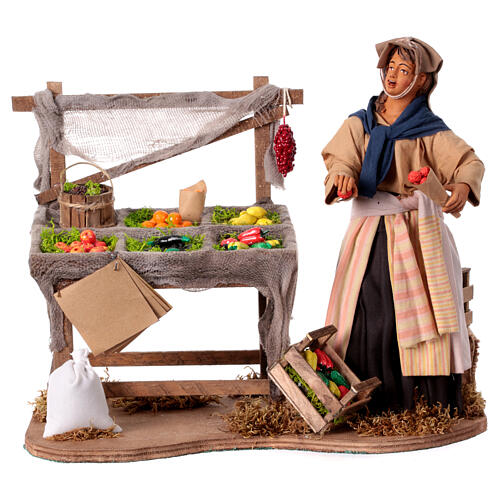 Woman with fruit stall for 30 cm animated Nativity Scene, 25x30x20 cm 1