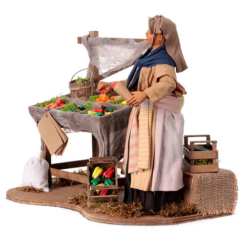 Woman with fruit stall for 30 cm animated Nativity Scene, 25x30x20 cm 2
