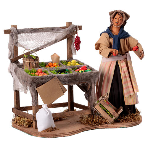 Woman with fruit stall for 30 cm animated Nativity Scene, 25x30x20 cm 4