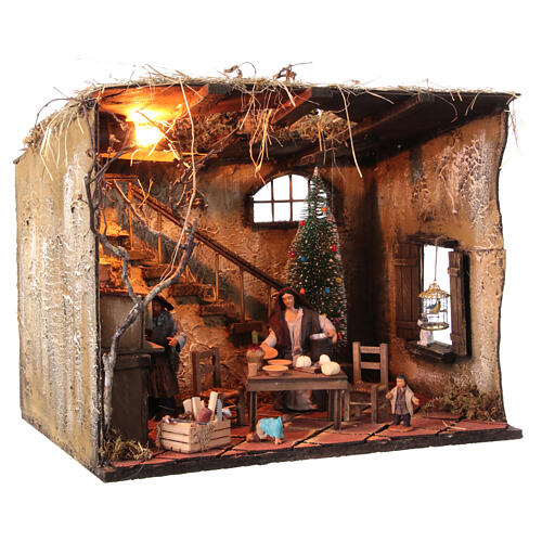 Hütte mit Figurenszene und Weihnachtsbaum, neapolitanischer Stil, für 12 cm Krippe, 35x30x40 cm 5