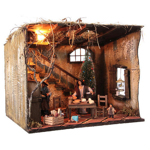 Cabin with family at Christmas for 12 cm Neapolitan Nativity Scene, 35x30x40 cm 5