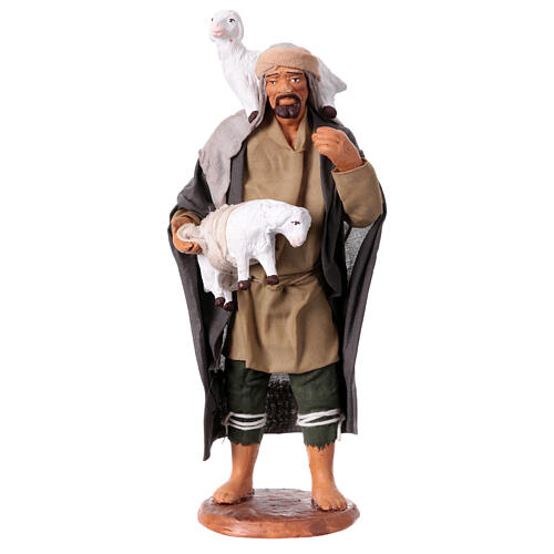 Man with two sheep Neapolitan nativity scene 15 cm 1