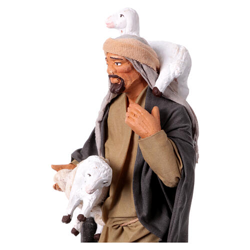 Man with two sheep Neapolitan nativity scene 15 cm 2