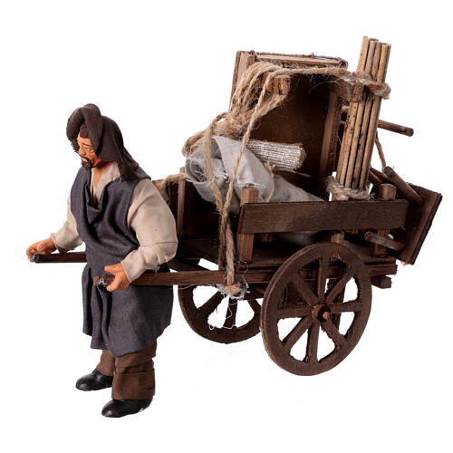Uomo con carro trasloco presepe napoletano 13 cm 3