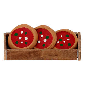 Wooden tray with mini pizzas for 12 cm Neapolitan Nativity Scene, 6x3x1 cm