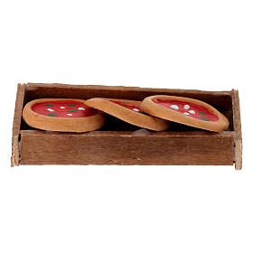 Wooden tray with mini pizzas for 12 cm Neapolitan Nativity Scene, 6x3x1 cm