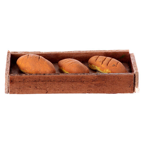 Wooden tray with bread for 12 cm Neapolitan Nativity Scene, 6x3x1 cm 1