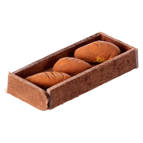 Wooden tray with bread for 12 cm Neapolitan Nativity Scene, 6x3x1 cm 3