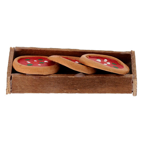 Wooden tray with mini pizzas for 12 cm Neapolitan Nativity Scene, 6x3x1 cm 2