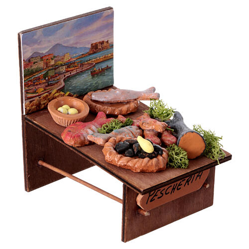 Fisch-Verkaufsstand, "Peschiera", Krippenzubehör, neapolitanischer Stil, für 10 cm Krippe, 10x10x5 cm 3