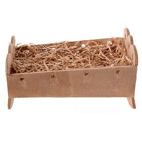 Crib for 12 cm Neapolitan Nativity Scene, wood and straw, 10x15x15 cm