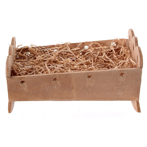 Crib for 12 cm Neapolitan Nativity Scene, wood and straw, 10x15x15 cm 1