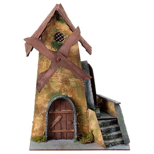 Windmill with lateral staircase for 10 cm Neapolitan Nativity Scene, 25x20x15 cm 1