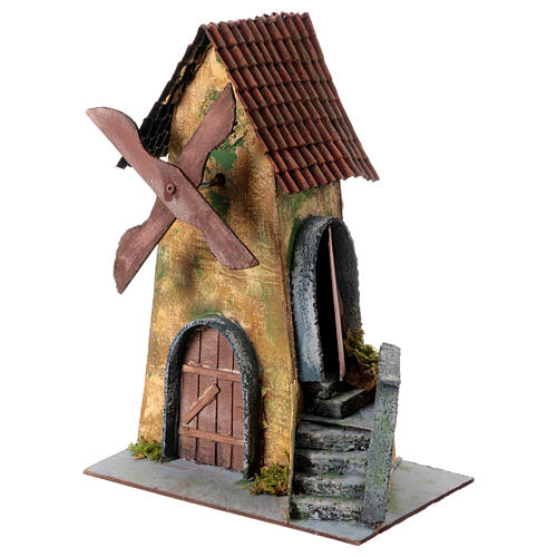 Windmill with lateral staircase for 10 cm Neapolitan Nativity Scene, 25x20x15 cm 2