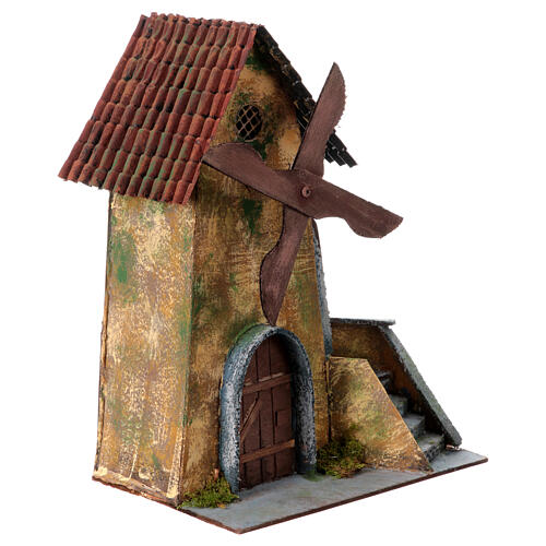 Windmill with lateral staircase for 10 cm Neapolitan Nativity Scene, 25x20x15 cm 3
