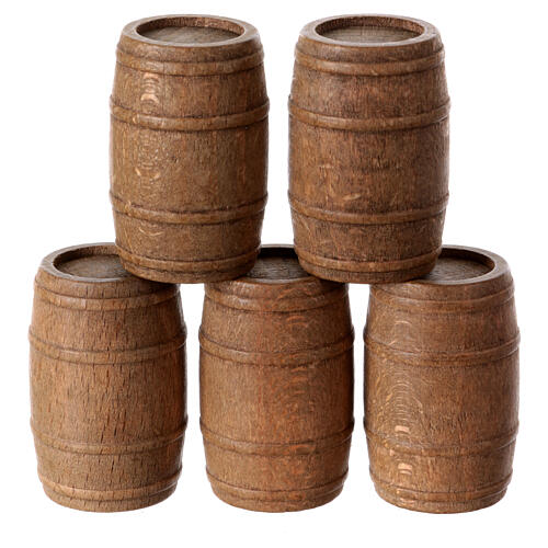 Set of 5 wooden barrels for 10 cm Neapolitan Nativity Scene, 5x3 cm 1