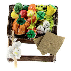 Verkaufstisch mit verschiedenen Gemüse, Krippenzubehör, neapolitanischer Stil, für 8-10 cm Krippe, 5x5x2 cm