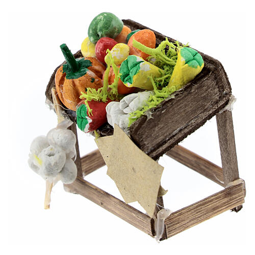 Verkaufstisch mit verschiedenen Gemüse, Krippenzubehör, neapolitanischer Stil, für 8-10 cm Krippe, 5x5x2 cm 2