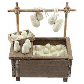 Market stand with terracotta mozzarella and cheese for 10-12 cm Neapolitan Nativity Scene, 10x10x5 cm