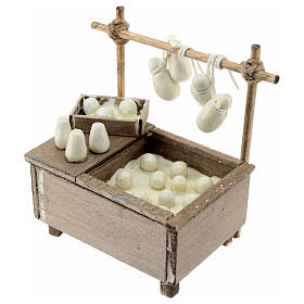 Market stand with terracotta mozzarella and cheese for 10-12 cm Neapolitan Nativity Scene, 10x10x5 cm