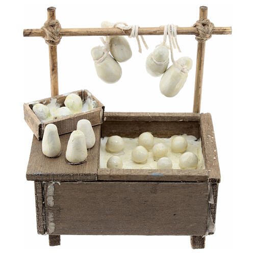 Market stand with terracotta mozzarella and cheese for 10-12 cm Neapolitan Nativity Scene, 10x10x5 cm 1