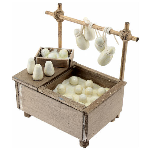 Market stand with terracotta mozzarella and cheese for 10-12 cm Neapolitan Nativity Scene, 10x10x5 cm 2