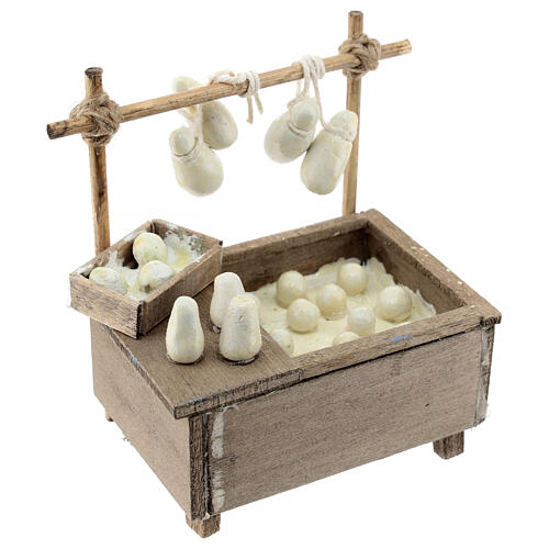 Market stand with terracotta mozzarella and cheese for 10-12 cm Neapolitan Nativity Scene, 10x10x5 cm 3