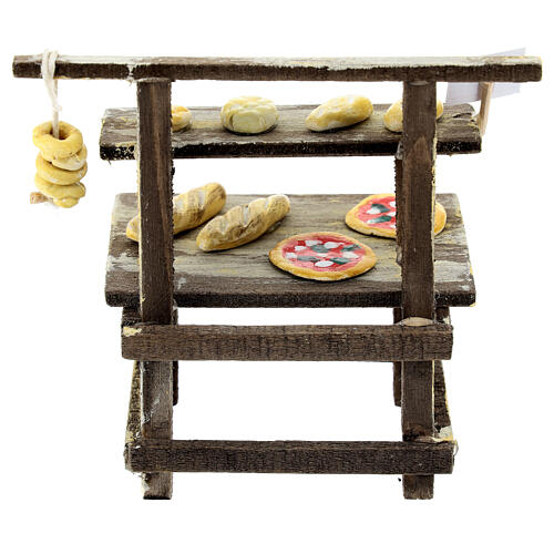 Market stand with terracotta pizza and bread for 10-12 cm Neapolitan Nativity Scene, 10x10x5 cm 4