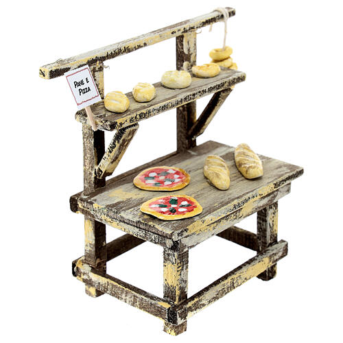 Banco pizza e pane presepe napoletano 10-12 cm legno 10x10x5 cm 3