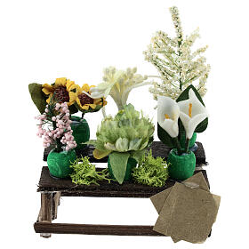 Marktstand mit Blumen, Krippenzubehör, neapolitanischer Stil, für 10 cm Krippe, 10x10x5 cm