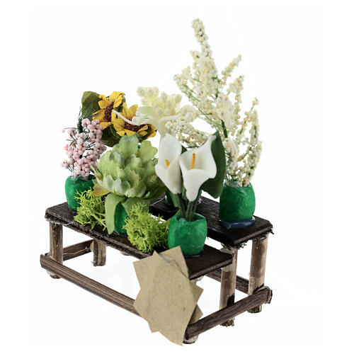 Marktstand mit Blumen, Krippenzubehör, neapolitanischer Stil, für 10 cm Krippe, 10x10x5 cm 2