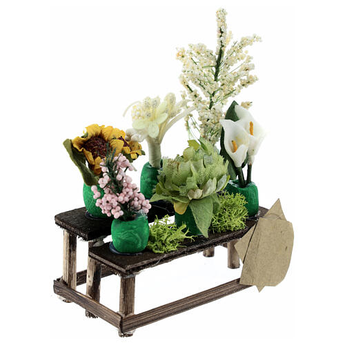 Marktstand mit Blumen, Krippenzubehör, neapolitanischer Stil, für 10 cm Krippe, 10x10x5 cm 3