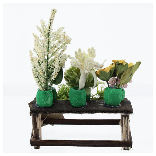 Marktstand mit Blumen, Krippenzubehör, neapolitanischer Stil, für 10 cm Krippe, 10x10x5 cm 4