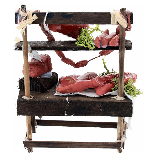 Marktstand mit Fleischwaren, Krippenzubehör, neapolitanischer Stil, für 10 cm Krippe, 10x10x5 cm 4
