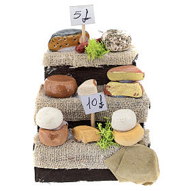 Marktstand mit diversen Käsesorten, Krippenzubehör, neapolitanischer Stil, für 10 cm Krippe, 10x5x5 cm