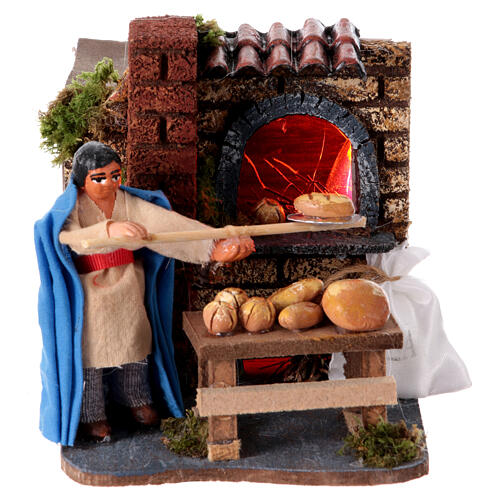 Forno panettiere movimento luce presepe napoletano 8 cm 1