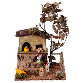 Henhouse for 8-10 cm Neapolitan Nativity Scene, wood and cork