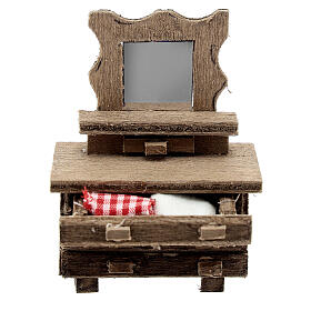 Wooden dresser with mirror for 6 cm Neapolitan Nativity Scene, 5x5x5 cm