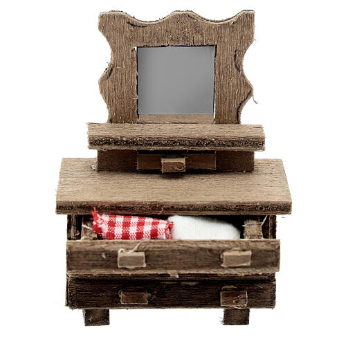 Wooden dresser with mirror for 6 cm Neapolitan Nativity Scene, 5x5x5 cm 1