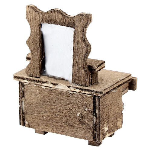 Comò con specchiera presepe napoletano 6 cm legno 5x5x5 cm 3