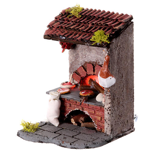 Forno a legna pizza presepe napoletano 10 cm illuminato 15x15x15 cm 2