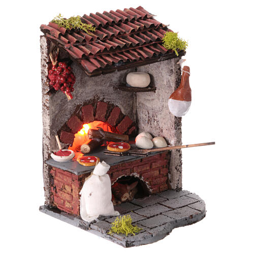 Piec do pizzy opalany drewnem do szopki neapolitańskiej, 10cm, z oświetleniem, 15x15x15 cm 3